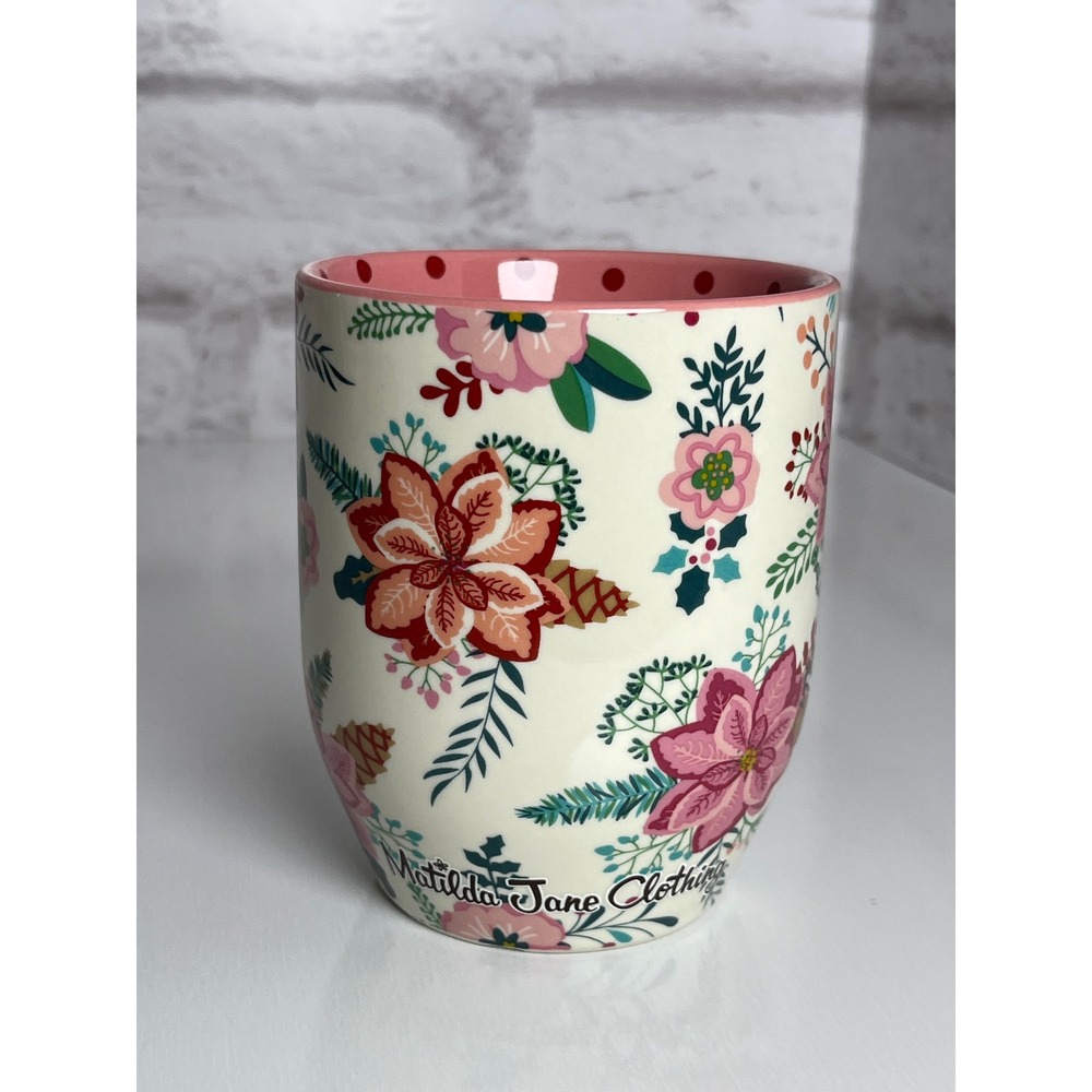 Matilda Jane Floral Poinsettia Ceramic Coffee Mug 18oz Polka Dot Interior